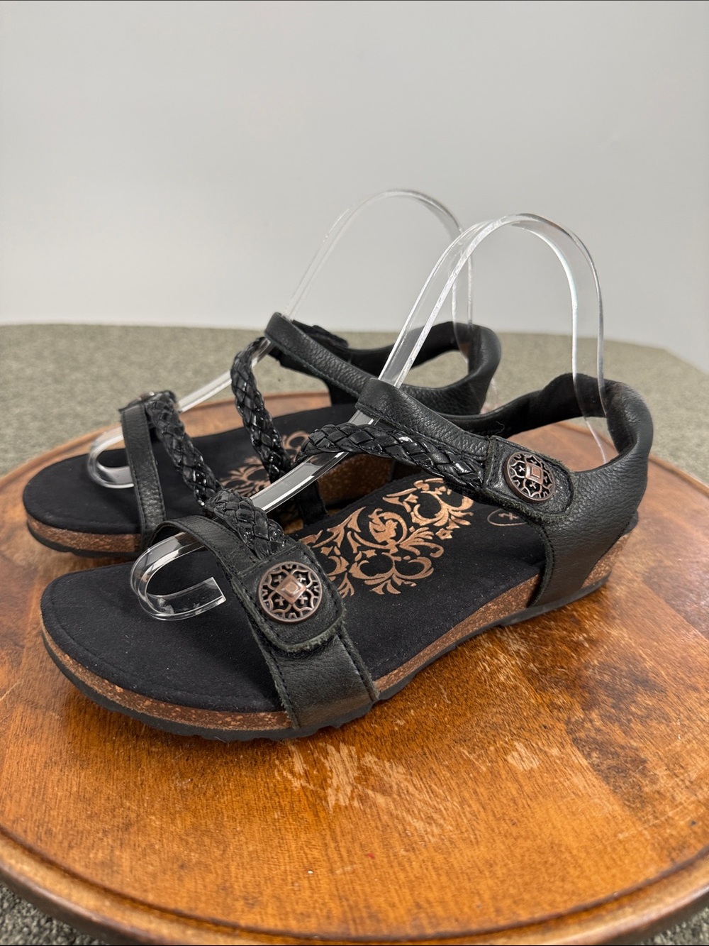 Aetrex Sandals Wm 7 Jillian Black Braided Quarter Strap Comfort Woven